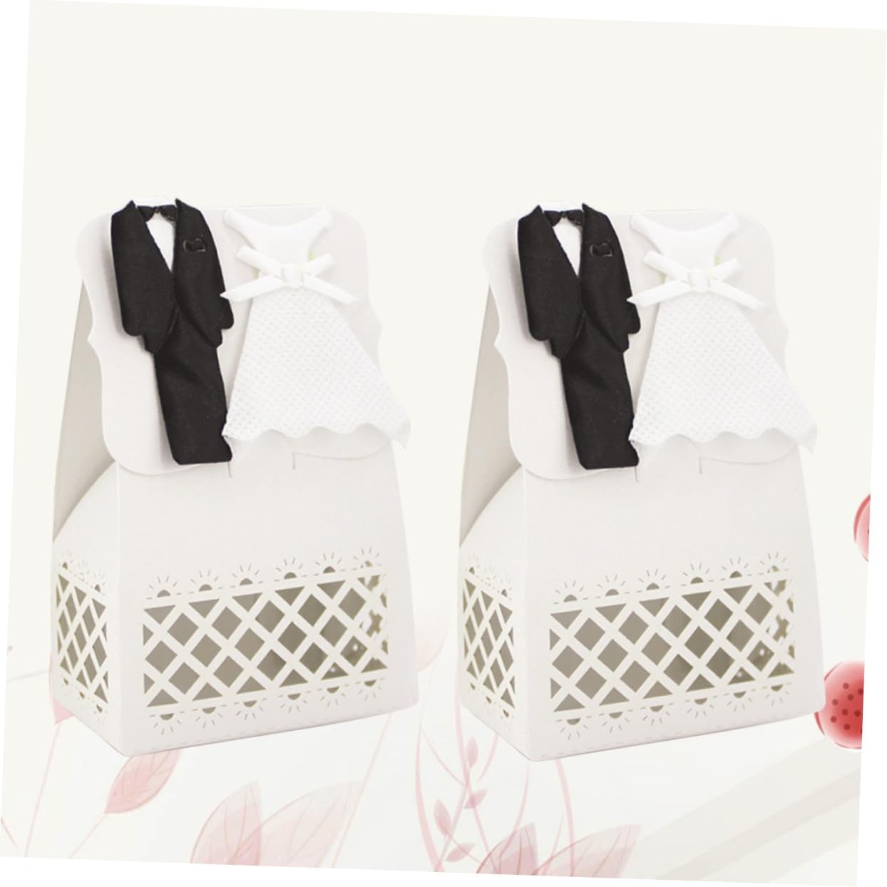 Cabilock 12pcs Hollow Wedding Favor Boxes with Bride Groom Tuxedo Dress Design