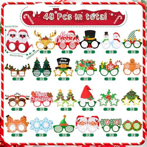 Syhood 48 Pcs Paper Christmas Glasses Bulk