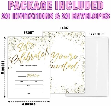 Lets Celebrate 20 Golden Classic Invites With Envelopes
