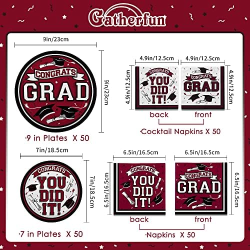 Gatherfun Graduation Party Dinnerware Set Maroon 50 Plates Napkins