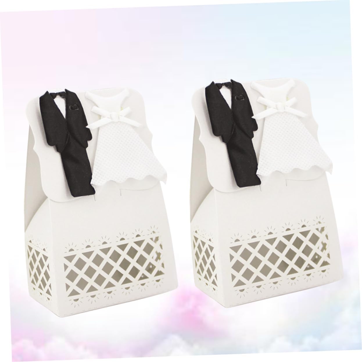 Cabilock 12pcs Hollow Wedding Favor Boxes with Bride Groom Tuxedo Dress Design