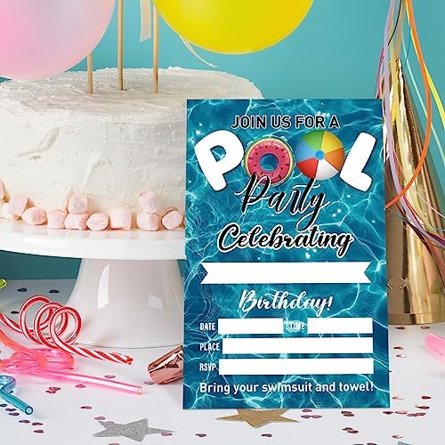 Pool Party Birthday Invites for Boys Set of 20