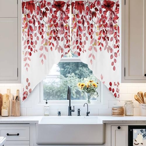 Savannan Red Leaves Rod Pocket Curtains 2 Panel
