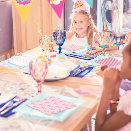 75 Pcs Pink Bow Scalloped Cocktail Napkins for Parties