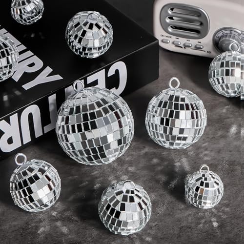 JOERSH 20 Pcs Silver Hanging Mirror Disco Balls with Rope