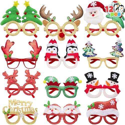 JOYIN 12 Pcs Glitter Christmas Party Glasses Frames