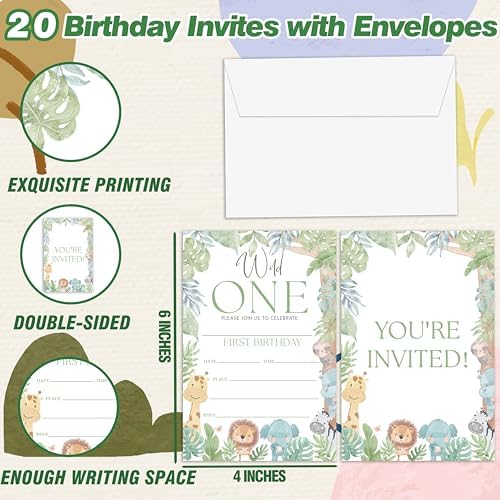 Wild One Birthday Invitations 20 Pieces with Envelopes