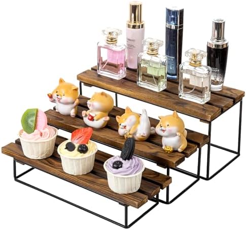 MyGift 3-Tier Rustic Burnt Wood Display Riser Stand