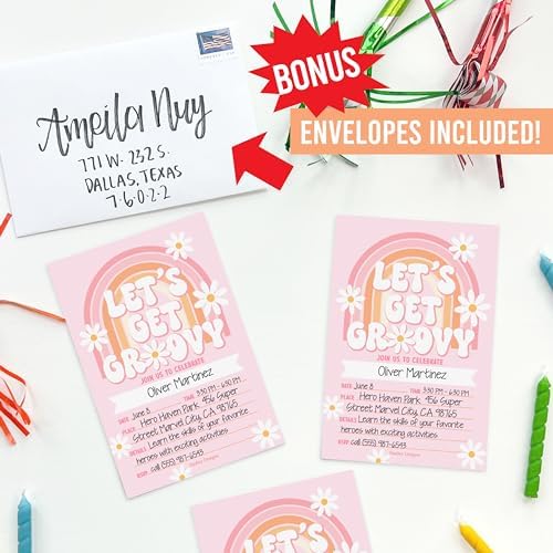 Hadley Designs Retro Groovy Girl Birthday Invitations 15-Pack