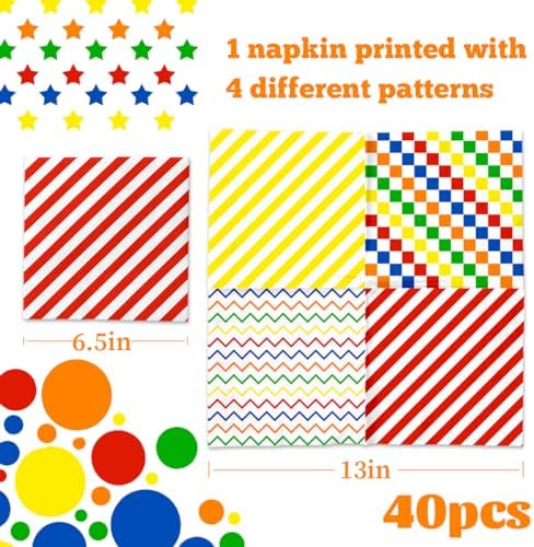 40Pcs Colorful Rainbow Napkins for Birthday Parties