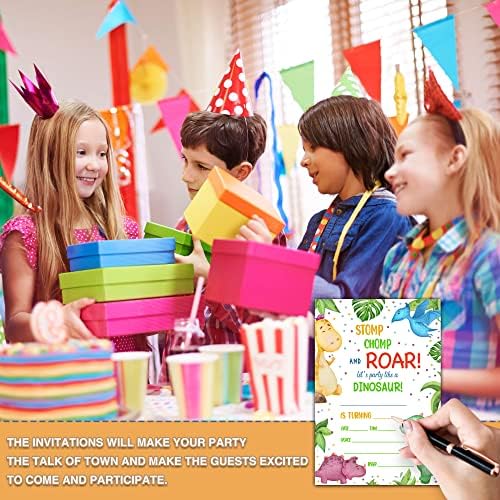 Watercolor Dinosaur Birthday Invitations Double Sided D05