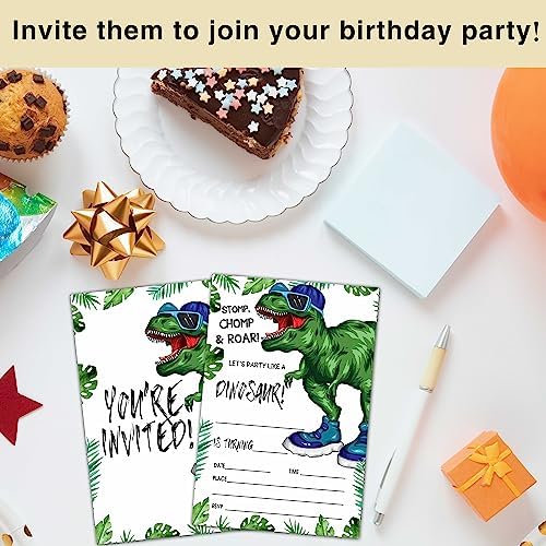 Dinosaur Birthday Invitations with Envelopes 20 Pack T-Rex Style Party Cards