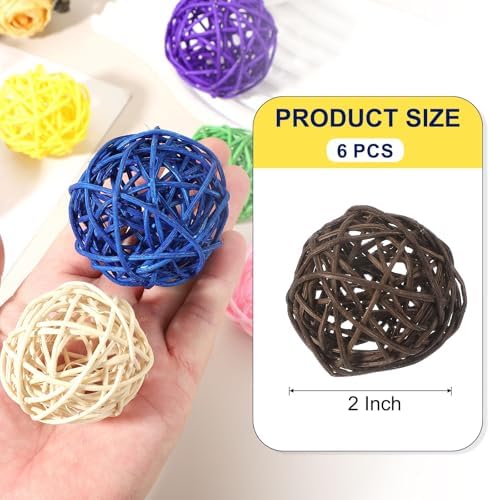 MECCANIXITY 6 Pcs Wicker Rattan Decorative Balls 2 Inch Brown