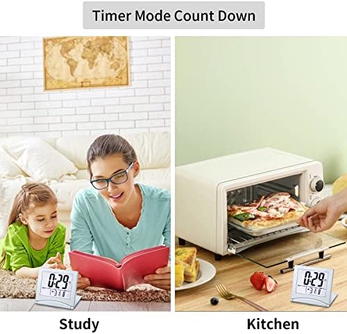KANBIT Small Digital Travel Alarm Clock with Temperature and Night Light - Silver