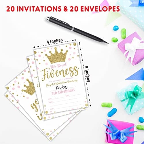 Royal Fifth Birthday Invitations Gold Crown Fill-In Cards 20 Pieces