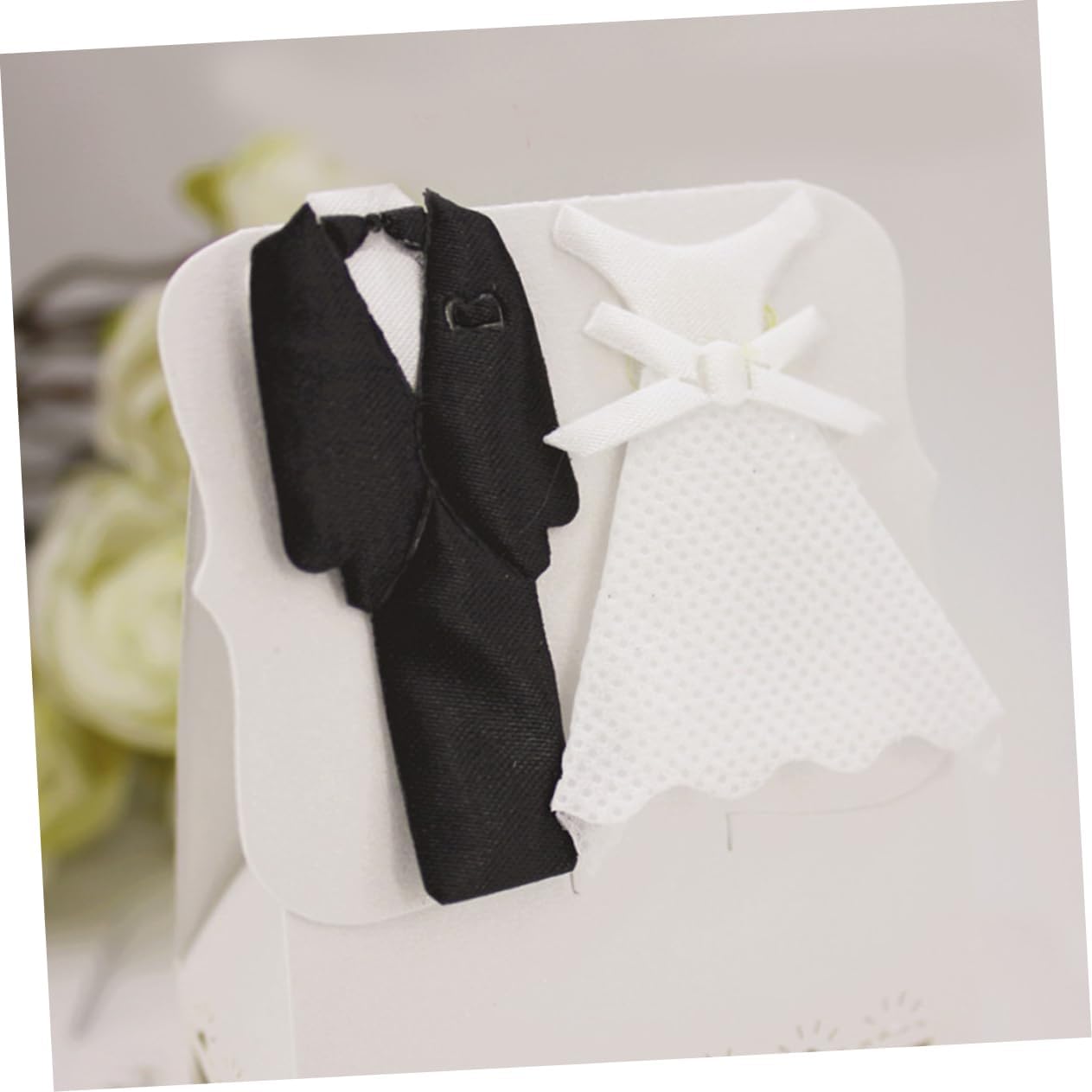 Cabilock 12pcs Hollow Wedding Favor Boxes with Bride Groom Tuxedo Dress Design