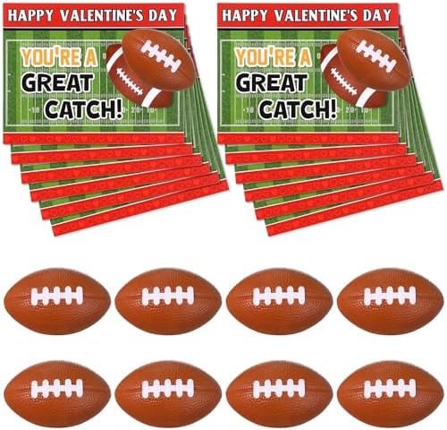 36 Pcs Kids Valentines Day Gift Cards with Foam Football Stress Balls