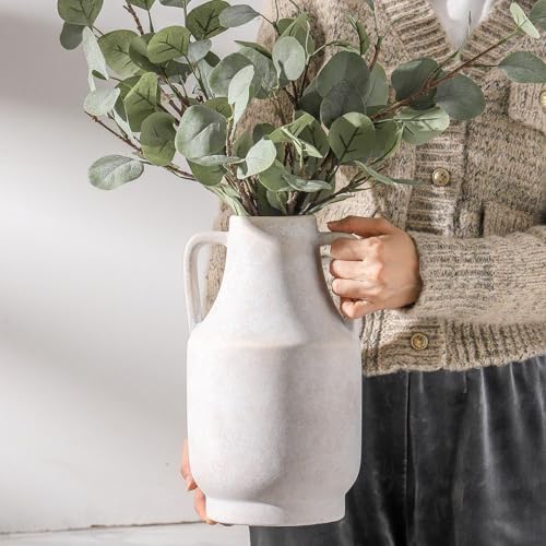 MittDitt Ceramic Flower Vase with Handles 11 Inch Tall