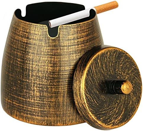 Small Retro Copper Ashtray with Lid for Outdoor Use