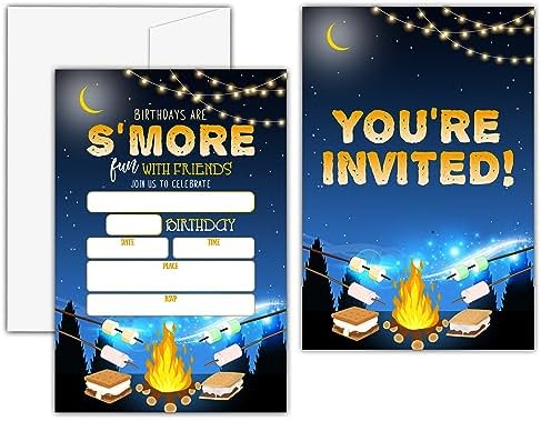 KFNER Camping Smores Birthday Invitations 20 Set