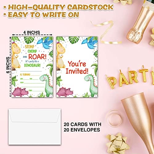 Watercolor Dinosaur Birthday Invitations Double Sided D05
