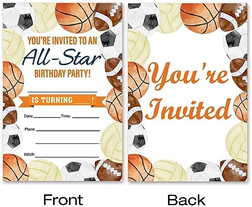 VAHATAN Sports Birthday Invites 20-Pack with Envelopes