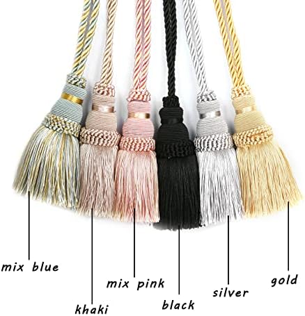 Fenghuangwu 2 Pack Curtain Tie Backs Rope Tassels Black