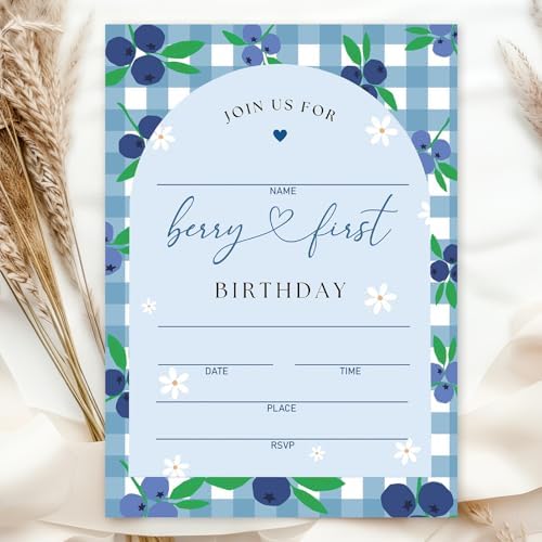 Whaline 25 Pack Blueberry Plaid Party Invitations