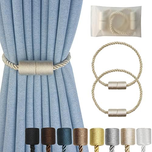 Magnetic Curtain Tiebacks 2 Pack Beige Holders