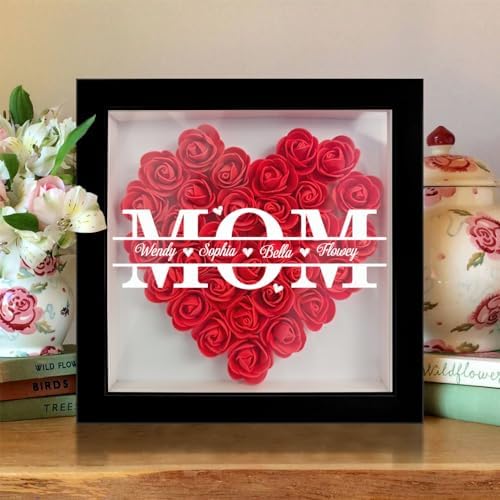Artsadd Personalized Mom Rose Shadow Box Frame with Name