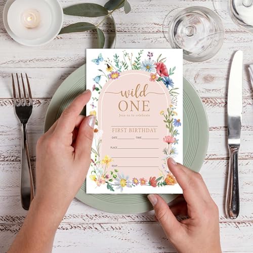 Wildflower Birthday Invitations 20Pcs 4x6 Fill-In Cards for Kids Party Supplies