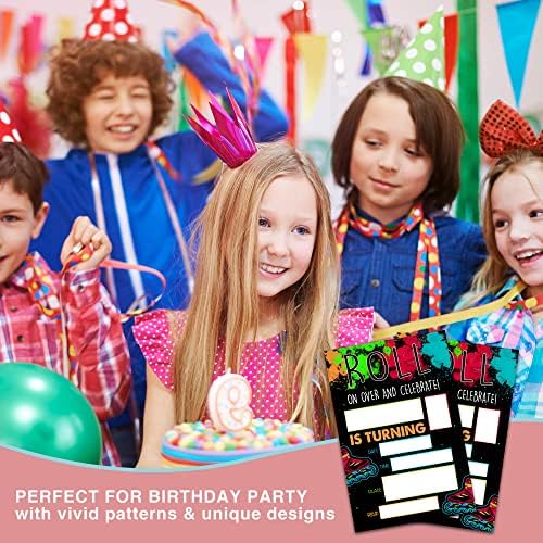 Ziiufurn Neon Glow Roller Skating Birthday Invitations With Envelopes 4x6 20 Sets