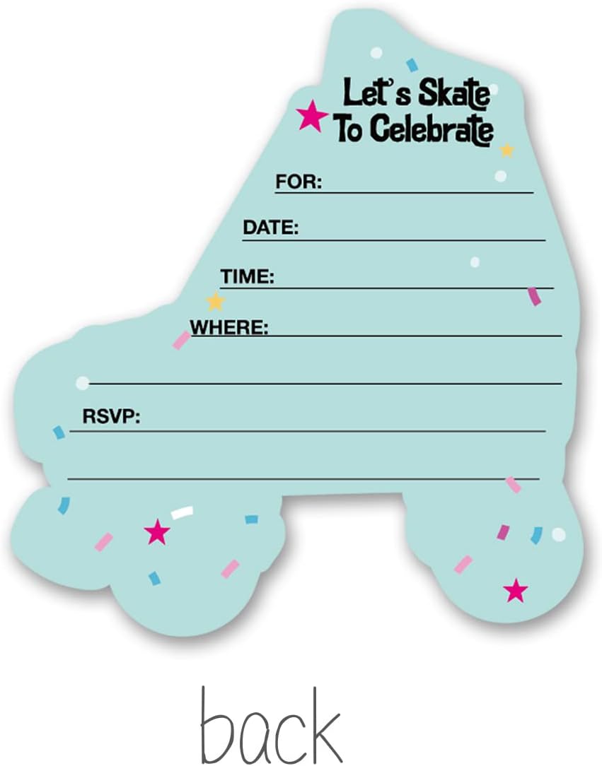 Green Roller Skate Party Invites with Envelopes 20 Set