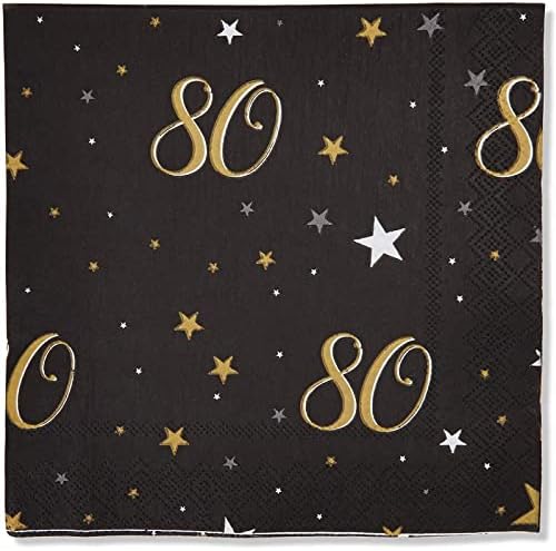 Sparkle and Bash 80th Birthday Napkins Black Gold