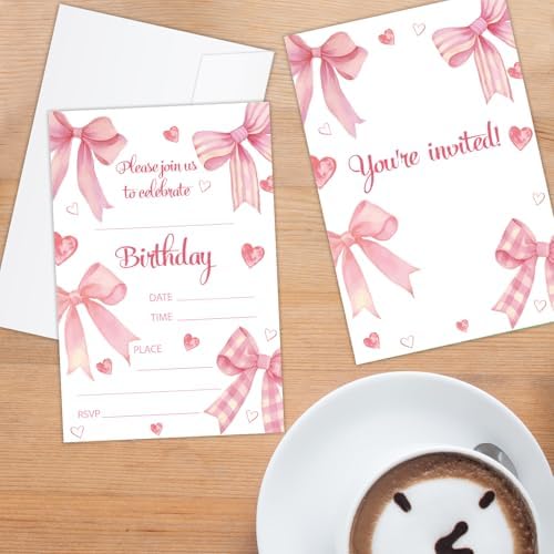20 Pack Pink Birthday Invitations with Envelopes for All Ages