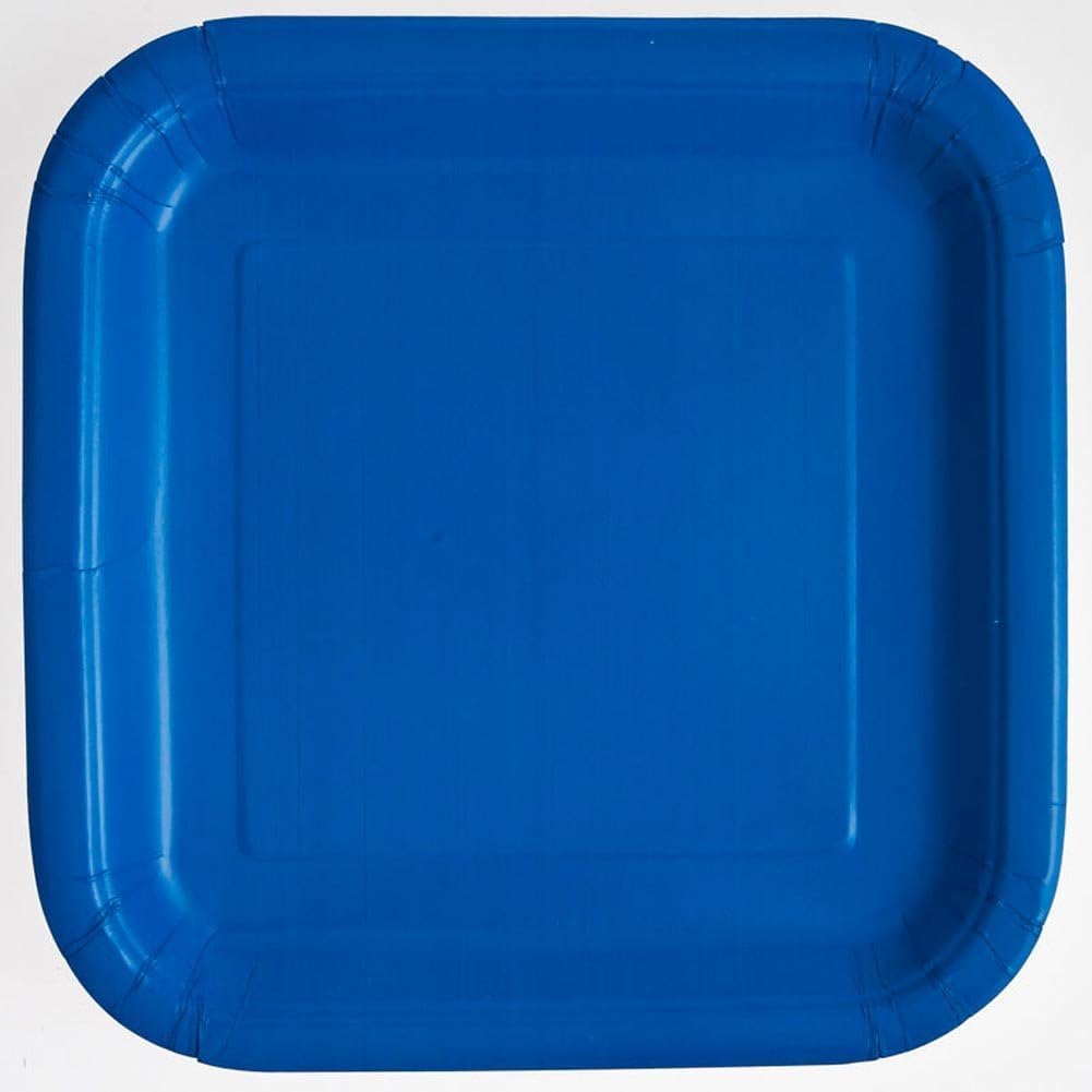 Royal Blue Solid Square Paper Dinner Plates 9 in Pack of 14
