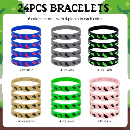 Pixel Theme Party Favors 24 PCS Silicone Bracelets