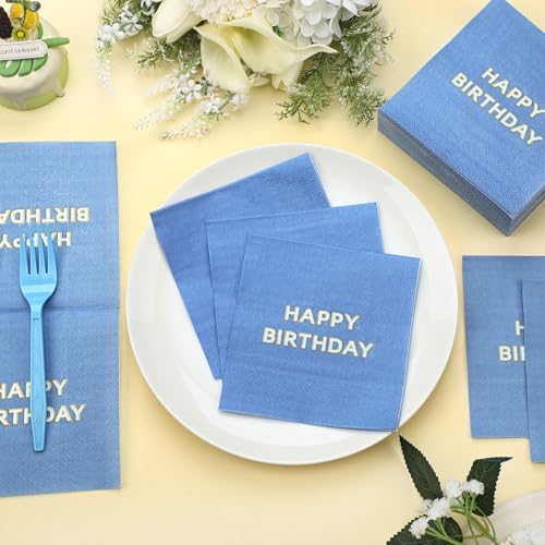 Maitys 200 Pcs Blue Birthday Napkins 5 Folded Party Supplies