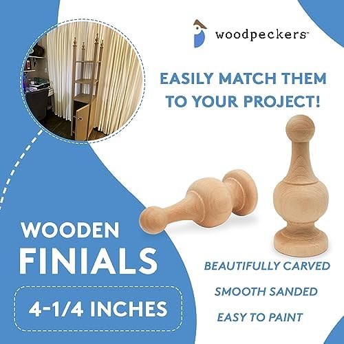 Woodpeckers Unfinished Wood Finials 4-14 Inch Pack of 12