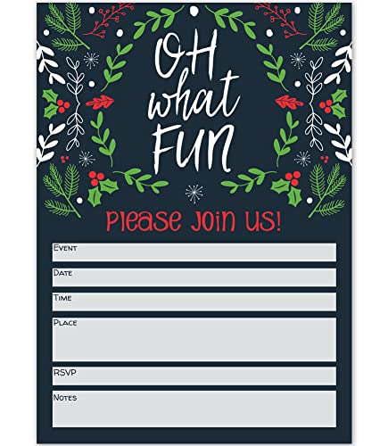 Oh What Fun Retro Christmas Party Invite Set of 20 with Envelopes