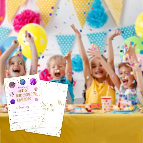 Universe Space Birthday Invitations Set 20 Cards with Envelopes Pink Gold Galaxy Design