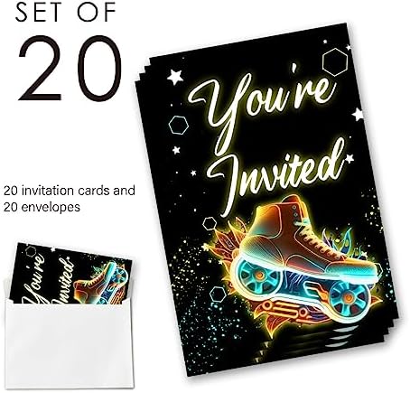 EUDOSI Roller Skating Birthday Invites Set of 20 with Envelopes