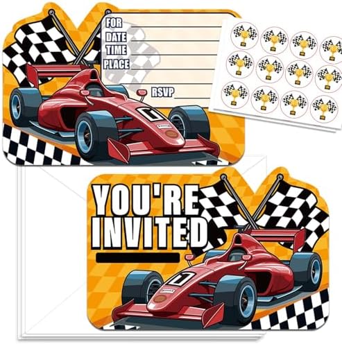 24PCS Race Car Birthday Invites with Envelopes and Stickers