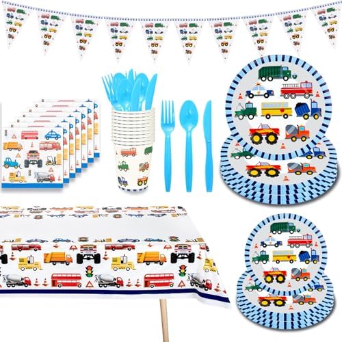 91 Pcs Transportation Party Decorations Plates Cups Napkins