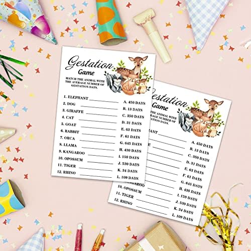 Safari Animals Gestation Game Cards for Baby Shower Party