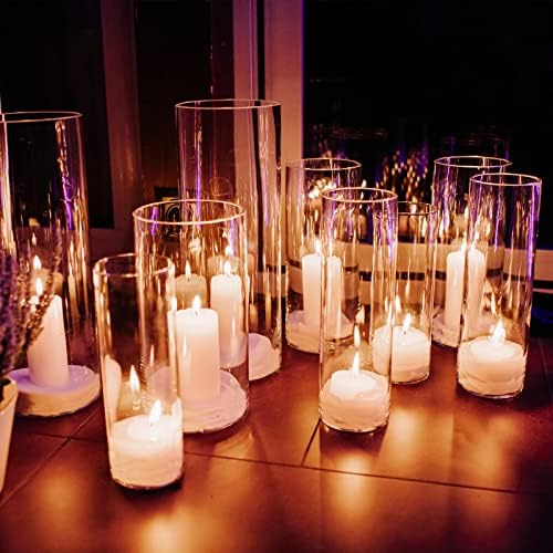 WDHODEC Cylinder Flower Vases 12PCS Hurricane Candle Holders Clear Glass Vase Set