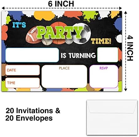 YSTEP Sports Birthday Party Invites 4x6 20-Pack with Envelopes