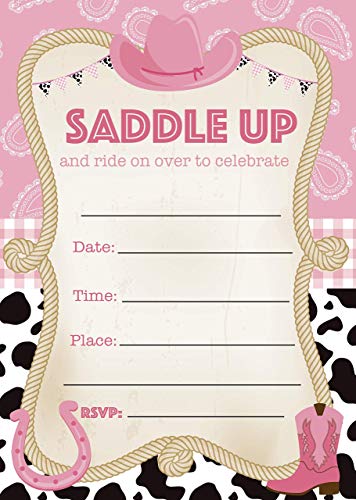 Kids Party Dreams Cowgirl Invitations 12 Pack