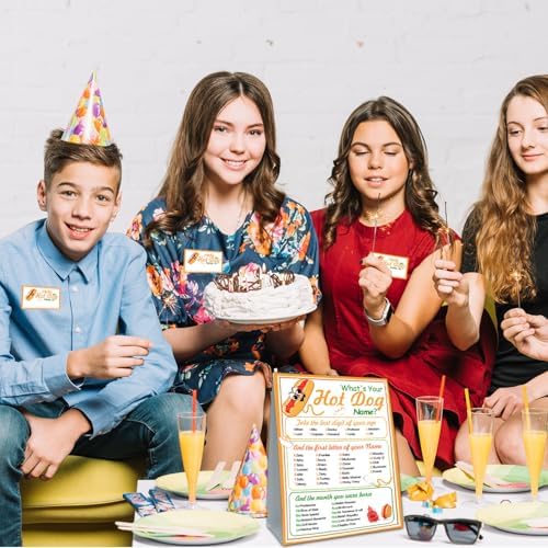 Funny Hot Dog Name Game Cards Set for Birthday Parties