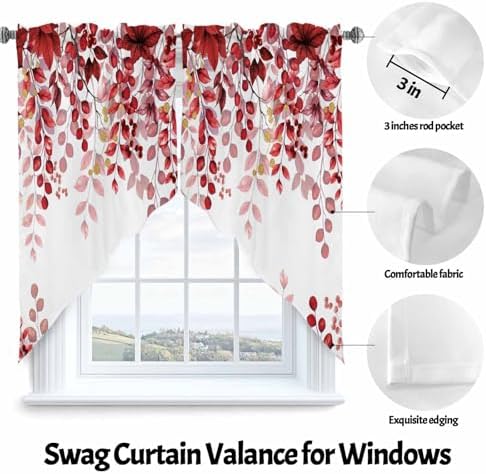 Savannan Red Leaves Rod Pocket Curtains 2 Panel